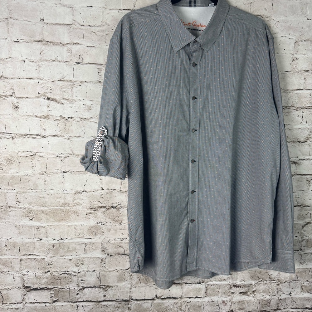 Robert Graham 3XL Long Sleeve Button Down Shirt Roll Tab Black White Orange - Picture 7 of 10